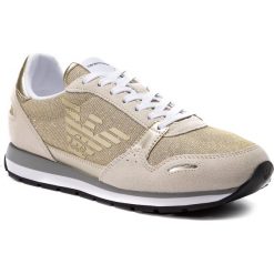 Sneakersy EMPORIO ARMANI - X3X058 XL617 A272 Off White/Gold. Żółte półbuty damskie marki Emporio Armani, na co dzień, z aplikacjami, z zamszu, bez obcasa, na płaskiej podeszwie, bez zapięcia. Za 719,00 zł.