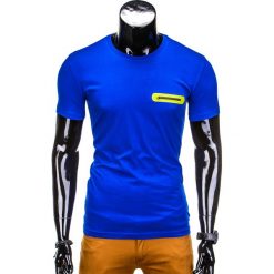 T-shirt męski bez nadruku S824 - niebieski. Niebieskie t-shirty męskie Ombre Clothing, s, z nadrukiem, eleganckie, bez kołnierzyka. Za 14,99 zł.