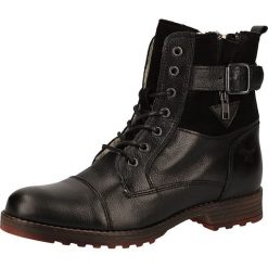 Botki w kolorze czarnym. Czarne botki damskie Tom Tailor, Mustang, Bugatti, Camel Active, Lloyd, z materiału, bez obcasa, na sznurówki. W wyprzedaży za 279,95 zł.