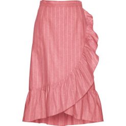Spódnica lniana Premium z falbanami bonprix dymny różowy - biały. Różowe spódniczki damskie bonprix, bez wzorów, eleganckie. Za 54,99 zł.