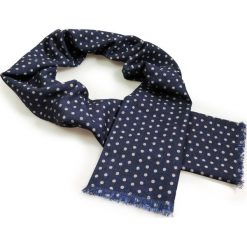 Granatowy dwustronny szal w kropki Wełna/Bawełna J24. Niebieskie szaliki męskie Adam Collection - Krawaty i dodatki, bez wzorów, z bawełny. Za 149,00 zł.