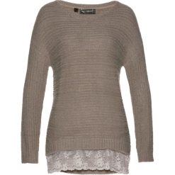 Swetry klasyczne damskie: Sweter z koronką bonprix brunatny