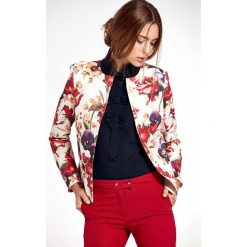 Elegancki Pudełkowy Żakiet w Kwiecisty Deseń. Brązowe żakiety damskie marki Molly.pl, s, w jednolite wzory, z tkaniny. Za 158,90 zł.