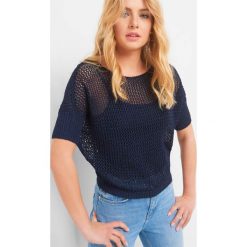 Nietoperzowy sweter. Niebieskie swetry damskie Orsay, s, bez wzorów, z poliesteru, z krótkim rękawem, krótkie, bez kaptura. Za 79,99 zł.