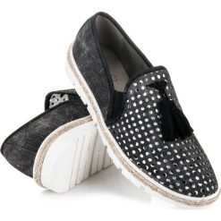 Ażurowe Slipony Espadryle JULIET. Czarne espadryle damskie marki KYLIE, w ażurowe wzory. Za 89,90 zł.