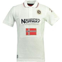 Koszulka polo w kolorze białym. Białe koszulki polo męskie Geographical Norway Men, m, z haftami, z bawełny, polo, bez rękawów. W wyprzedaży za 90,95 zł.