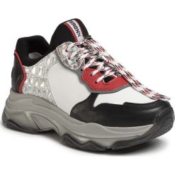 Sneakersy BRONX - 66167E-ML Black/Red/White/Silver. Szare półbuty damskie Bronx, bez wzorów, ze skóry ekologicznej, bez obcasa, na płaskiej podeszwie, bez zapięcia. Za 649,00 zł.