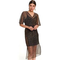 Sukienka kimono z dekoltem w serek. Czarne sukienki damskie Top Secret, na zimę, bez wzorów, eleganckie, z dekoltem w serek, z krótkim rękawem, krótkie, midi. W wyprzedaży za 64,99 zł.
