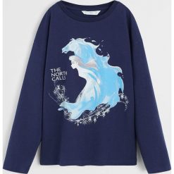 Mango Kids - Longsleeve dziecięcy Frozen 110-152 cm. Niebieskie bluzki dziewczęce Mango Kids, z nadrukiem, z bawełny, z okrągłym kołnierzem, z długim rękawem, długie, bez kaptura. Za 59,90 zł.