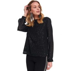 Elegancka bluzka z tkaniny plumetti. Czarne bluzki damskie z tkaniny, eleganckie. W wyprzedaży za 49,99 zł.