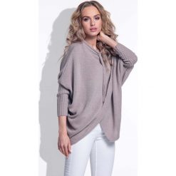 Swetry damskie: Mocca Sweter z Troczkami przy Dekolcie