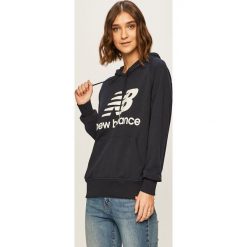 New Balance - Bluza. Niebieskie bluzy damskie New Balance, s, z nadrukiem, z elastanu, bez rękawów, z kapturem. Za 269,90 zł.