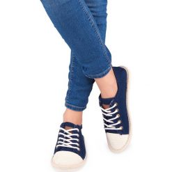 Trampki damskie Ideal Shoes X-9716 Granatowe. Niebieskie trampki i tenisówki damskie Ideal Shoes, bez wzorów, z tkaniny, na sznurówki. Za 49,00 zł.