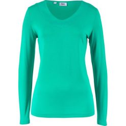 Shirt z dekoltem w serek, długi rękaw bonprix zielony oceaniczny. Zielone koszulki damskie bonprix, bez wzorów, z dekoltem w serek, z długim rękawem. Za 29,99 zł.