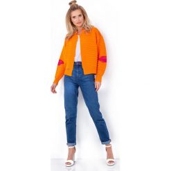Kardigan neonowy bomber - orange, uni. Pomarańczowe swetry damskie e-margeritka.pl, s, bez wzorów, ze splotem, eleganckie, bez rękawów, bez kaptura. Za 129,99 zł.