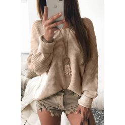 Sweter damski TALIKA BEIGE. Brązowe bluzy damskie Sweter damski TALIKA BEIGE, uniwersalny, bez wzorów, bez rękawów, bez kaptura. W wyprzedaży za 59,00 zł.