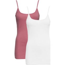 Top na cienkich ramiączkach (2 szt. w opak.) bonprix biały + kremowy jeżynowy. Białe topy damskie bonprix, bez wzorów, bez kołnierzyka. Za 35,98 zł.