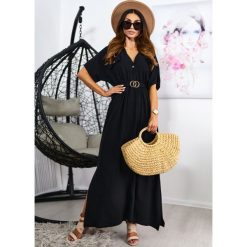 Sukienka Maxi Marel Kolor Black ONESIZE. Czarne sukienki damskie Ligari Dresses, s, w paski, z elastanu, eleganckie, bez kołnierzyka, bez rękawów, maxi, kopertowe. Za 139,99 zł.