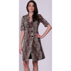 Sukienka w kolorze brązowym ze wzorem. Pomarańczowe sukienki damskie Jesienny butik, xs, bez wzorów, bez kołnierzyka, bez rękawów, midi. W wyprzedaży za 169,95 zł.
