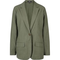 Żakiet lniany, Loose Fit bonprix oliwkowy. Zielone żakiety damskie bonprix, bez wzorów, ze lnu. Za 134,99 zł.