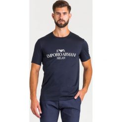 T-SHIRT Emporio Armani. Niebieskie t-shirty męskie m, z nadrukiem, z okrągłym kołnierzem. Za 179,40 zł.