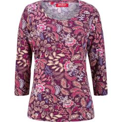 Shirt bawełniany z nadrukiem, rękawy 3/4 bonprix czarny bez z nadrukiem. Fioletowe t-shirty damskie bonprix, z nadrukiem, z bawełny, z okrągłym kołnierzem. Za 54,99 zł.