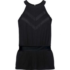 Top z baskinką bonprix czarny. Czarne bluzki damskie marki bonprix, w koronkowe wzory, z koronki. Za 79,99 zł.