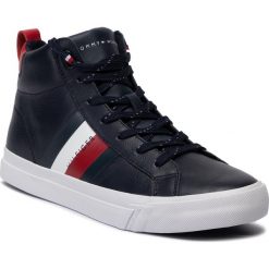 Sneakersy TOMMY HILFIGER - Flag Detail Leather Sneaker High FM0FM02371 Midnight 403. Niebieskie sneakersy męskie TOMMY HILFIGER, bez zapięcia. W wyprzedaży za 499,00 zł.