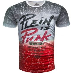 Koszulka męska t-shirt z nadrukiem czerwony Recea. Czerwone koszulki męskie Recea, s, z nadrukiem, z bawełny, klasyczne, bez kołnierzyka, bez rękawów. Za 29,99 zł.