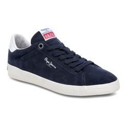 Skórzane sneakersy w kolorze granatowym. Niebieskie trampki męskie Diadora, Pepe Jeans, z okrągłym noskiem, na sznurówki. W wyprzedaży za 169,95 zł.