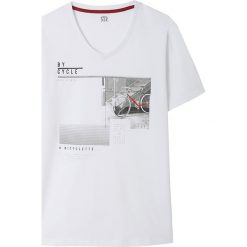 T-shirty męskie: Koszulka T-shirt dekolt w serek wzorzysta