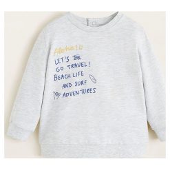Mango Kids - Bluza dziecięca Surfy 80-104 cm. Szare bluzy chłopięce Mango Kids, z nadrukiem, z bawełny, bez rękawów, bez kaptura. W wyprzedaży za 35,90 zł.
