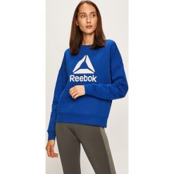 Reebok - Bluza. Niebieskie bluzy damskie Reebok, s, z nadrukiem, z bawełny, bez rękawów, bez kaptura. W wyprzedaży za 149,90 zł.