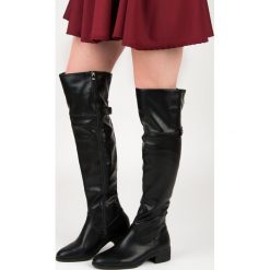Buty zimowe damskie: Czarne kozaki nad kolano ANGELICA