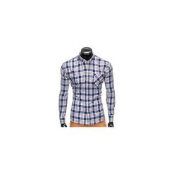 KOSZULA MĘSKA W KRATĘ Z DŁUGIM RĘKAWEM K393 - NIEBIESKA/SZARA. Niebieskie koszule męskie na spinki Ombre Clothing, m, z długim rękawem. Za 49,00 zł.