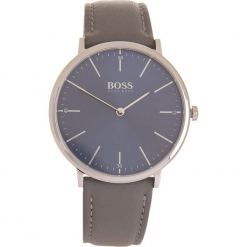 Zegarek kwarcowy w kolorze szaro-srebrno-granatowym. Szare, analogowe zegarki męskie HUGO BOSS, ze stali. W wyprzedaży za 456,95 zł.