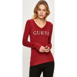 Guess Jeans - Sweter. Czerwone swetry damskie Guess Jeans, s, z aplikacjami, z elastanu, z krótkim rękawem, krótkie, bez kaptura. Za 319,90 zł.