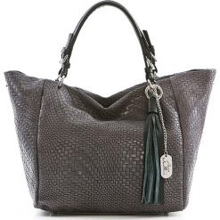 Shopper bag damskie: Skórzany shopper bag w kolorze ciemnoszarym - 42 x 30 x 20 cm