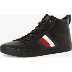 Tommy Hilfiger - Męskie tenisówki ze skóry, czarny. Czarne trampki męskie TOMMY HILFIGER, bez wzorów, ze skóry, wizytowe, przed kolano, bez zapięcia. Za 329,95 zł.
