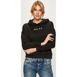 Only - Bluza. Czarne bluzy damskie ONLY, s, z aplikacjami, z bawełny, bez rękawów, z kapturem. W wyprzedaży za 79,90 zł.