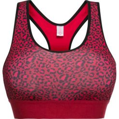 Biustonosz sportowy bustier Level 2 bonprix w cętki leoparda. Czerwone biustonosze sportowe damskie bonprix, s, z aplikacjami, na fitness i siłownię. Za 54,99 zł.