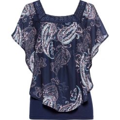 Tunika shirtowa z szyfonem z nadrukiem bonprix ciemnoniebieski "paisley". Niebieskie tuniki damskie bonprix, z nadrukiem, z szyfonu. Za 99,99 zł.