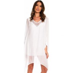 Jedwabna sukienka w kolorze białym. Białe sukienki damskie Silk Premium, s, bez wzorów, z jedwabiu, z asymetrycznym kołnierzem, bez rękawów, midi, asymetryczne. W wyprzedaży za 171,95 zł.