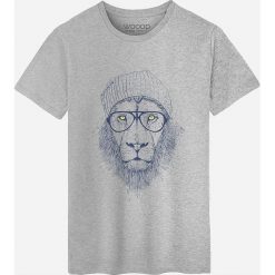 Koszulka "Cool Lion" w kolorze szarym. Szare koszulki damskie Wooop, l, z nadrukiem, z bawełny, z okrągłym kołnierzem. W wyprzedaży za 56,95 zł.