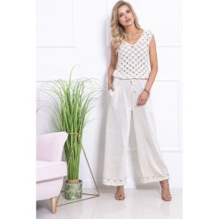 Kombinezon F721 ecru. Żółte kombinezony damskie Tagless, na spotkanie biznesowe, na lato, s, bez wzorów, z bawełny, eleganckie, bez kołnierzyka, z długim rękawem, długie. Za 152,00 zł.