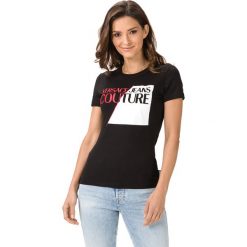 Versace Jeans Couture Koszulka Czarny. Czarne koszulki damskie Versace Jeans Couture, l, z nadrukiem, z bawełny, bez kołnierzyka, z krótkim rękawem. Za 412,95 zł.