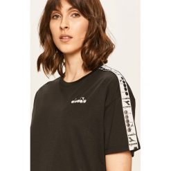 Diadora - T-shirt. Czarne bluzki damskie Diadora, s, z aplikacjami, z bawełny, casualowe, z okrągłym kołnierzem, z krótkim rękawem. Za 129,90 zł.