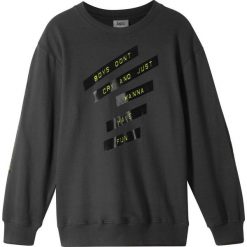 Bluza dresowa bonprix szary z nadrukiem. Szare bluzy chłopięce bonprix, z nadrukiem, z dresówki, bez rękawów, bez kaptura. Za 32,99 zł.