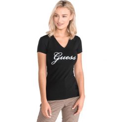 Guess Koszulka Czarny. Czarne koszulki damskie Guess, xs, z aplikacjami, z elastanu, bez kołnierzyka, z krótkim rękawem. Za 123,95 zł.