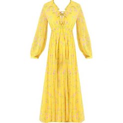 Topshop SUNSHINE VACA DRESS Długa sukienka yellow. Żółte sukienki damskie marki Topshop, bez wzorów, z poliesteru, bez kołnierzyka, z długim rękawem, długie, maxi. Za 369,00 zł.